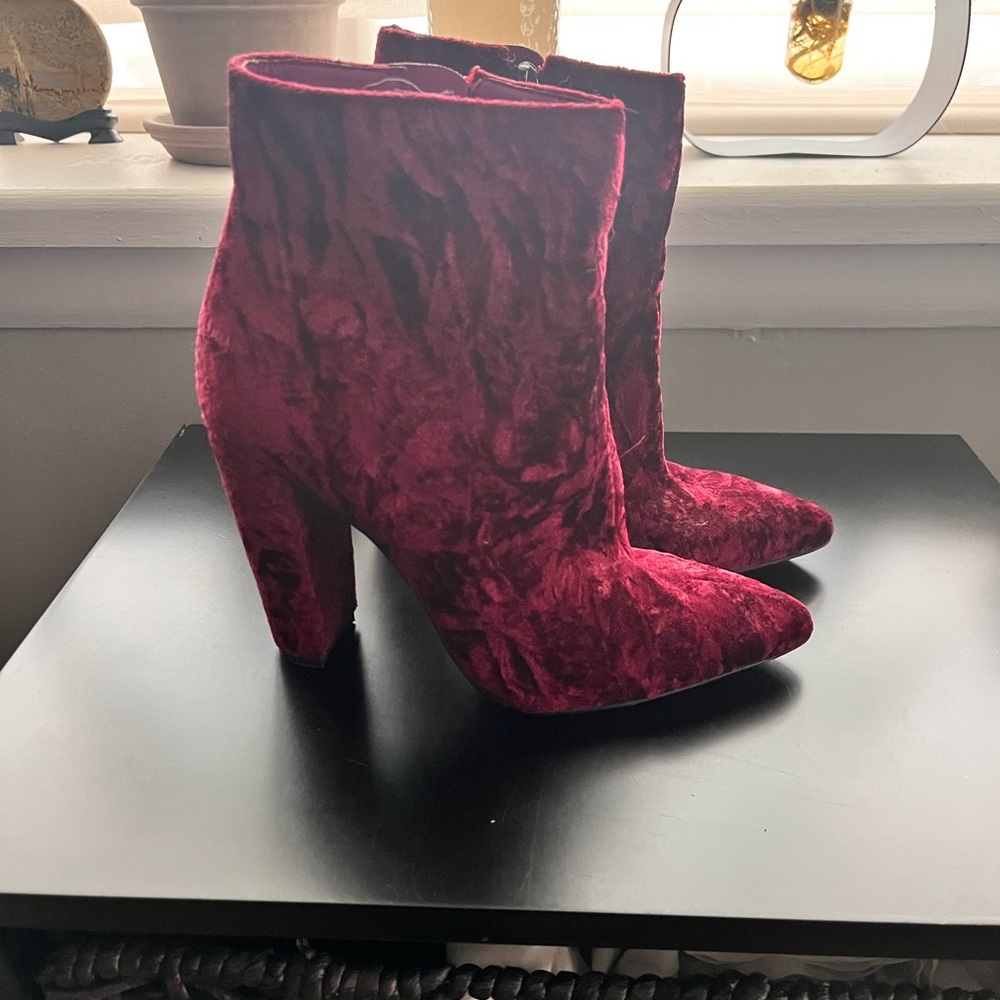 Jessica Simpson Velvet Heeled Boots - Deep Red